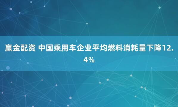 赢金配资 中国乘用车企业平均燃料消耗量下降12.4%
